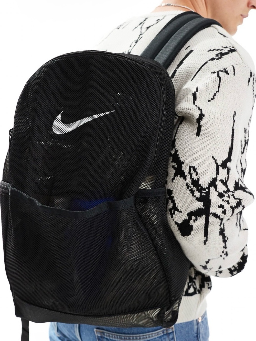 Nike Black Mesh Backpack with White Swoosh - Men's